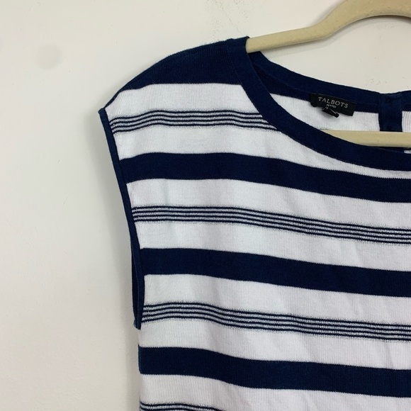 Talbots Navy Blue Metallic Knit Stripe Sleeveless Sweater Size MP - Picture 5 of 8